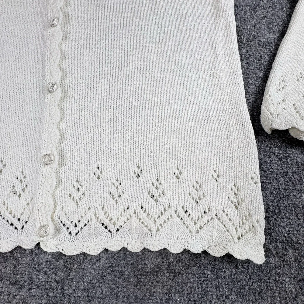 Vintage 90s Coldwater Creek Cardigan Sweater Woman L Ivory Openwork Knit Cottage